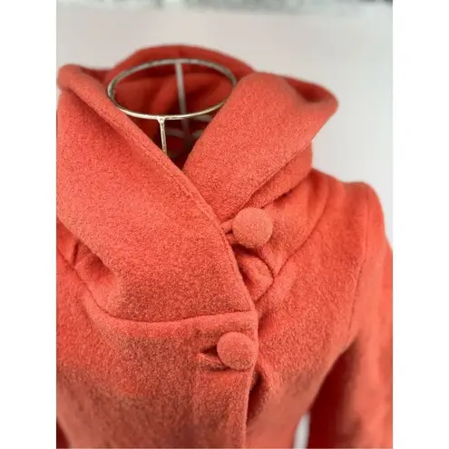 Anthropologie Moth Orange Boiled Wool Hooded Cowl Neck Coat Womens Size XS