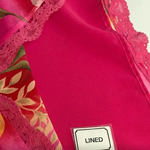 Silks by I.S.C. Silk Sleeveless V Neck Tropical Print Lined Maxi Dress Size XL Pink