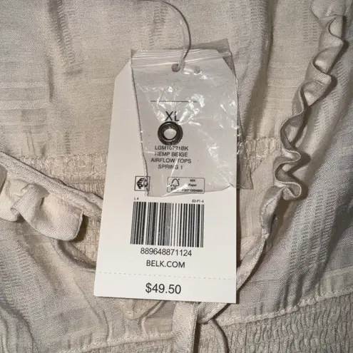 Wonderly XL Cream Beige Blouse Peasant Airflow Ruffle Neck Long Sleeve Top