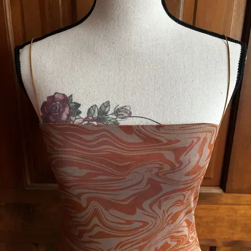 Meshki Mia Orange Brown Mesh Bodycon Mini Dress Women's Size Medium Sexy