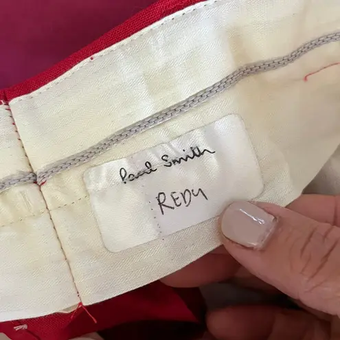 Paul Smith Women's Red Straight Slim Leg Trouser Pants Pink Trim Size 32