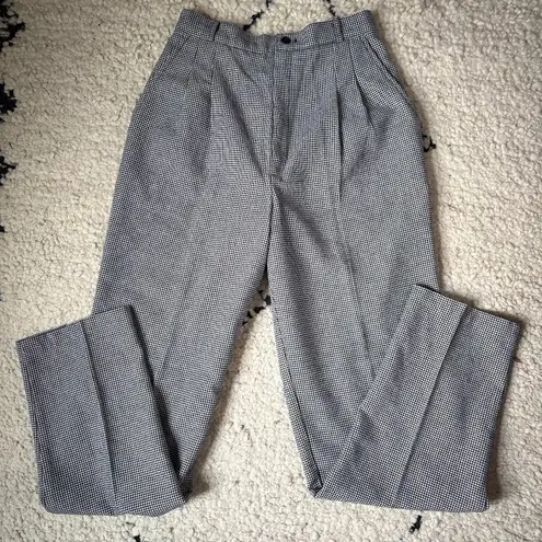 Vintage Christy Girl black white flannel houndstooth pleated trousers women's XS