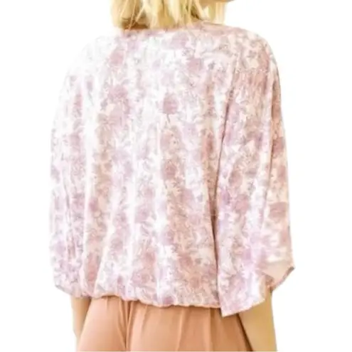 Mystree Women’s Size L Purple Pink Pastel Floral Boho Wrap Shirt Top