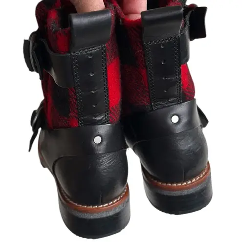Woolrich EUC Baltimore Leather Buffalo Plaid Wool Moto Boots Size 6 1/2