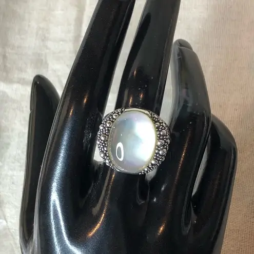 MICHAEL DAWKINS Starry Night Sterling Silver Mother of Pearl Doublet Ring 8