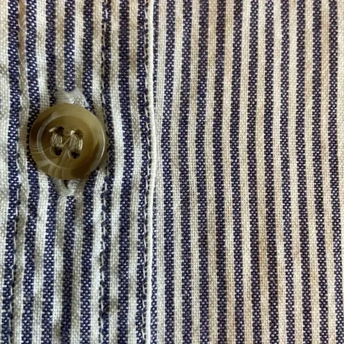 basic editions 90s Embroidered Farm Denim Collar Blue White Button-down Size L