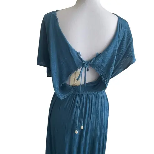 Elan Boutique Women Maxi Viscose Dress M Teal Boho Chic Gauzy Beach Resort Cruisewear