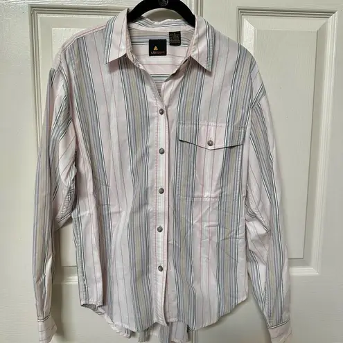 Liz Sport pink striped button down shirt