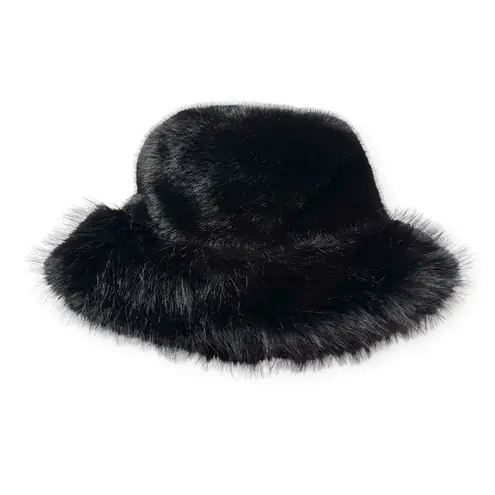🆕Faux Fox Fur Black Bucket Hat
