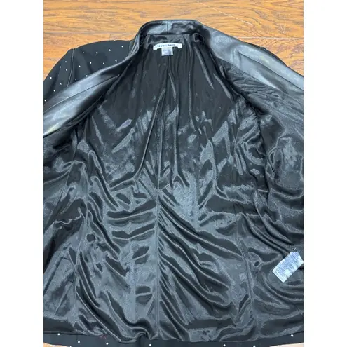 Nygard Womens L Black Paint Dots Blazer Jacket Chic Elegant Faux Leather Trim Size L