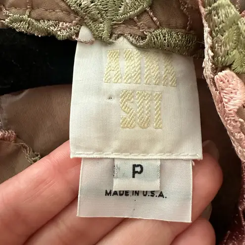 Anna Sui Anthropologie Metallic Rose Multi Floral Blouse Lace Bell Sleeve