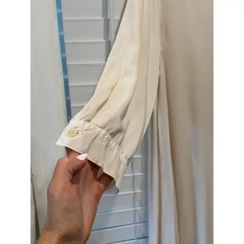 CP Shades CP Shades Rayon Shirt Dress Hi-Low Hem Button Down Long Sleeve Beige Size S