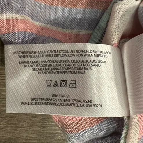 Orvis Women's Ladies Short Sleeve Button Up Linen Blend Shirt Top Stripe S