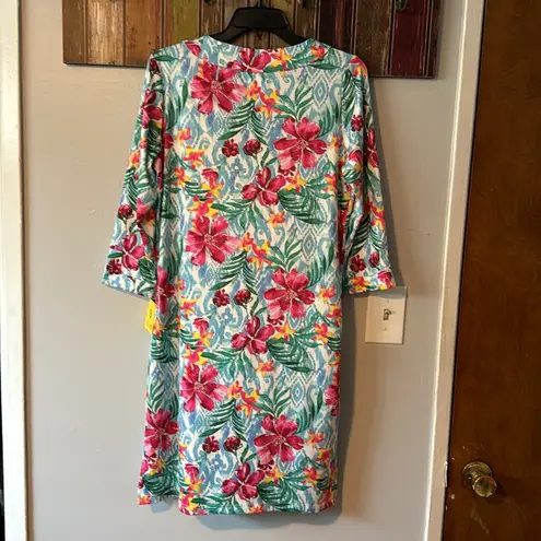 Caribbean Joe Hibiscus Stella parker VNeck Long Sleeve Mini Dress