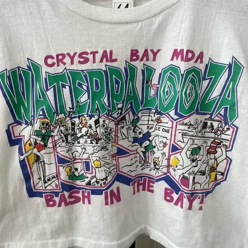 Vintage 90s 98 LA T Crystal Bay MDA Waterpalooza Cropped Tshirt OS S M L White Size M