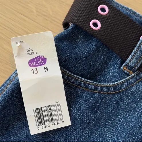 Vintage Y2K Denim Micro Mini Skirt Sz 13 Wish 100% Cotton Belted Deadstock NWT Blue