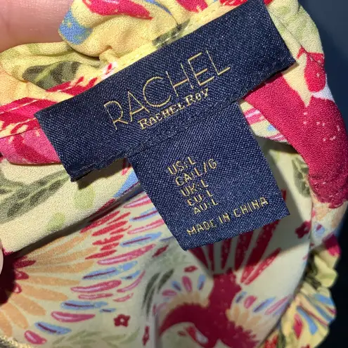 Rachel Roy Red &Yellow Colorful Parrot Print Short Ruffle Sleeve Blouse Large Green Size undefined