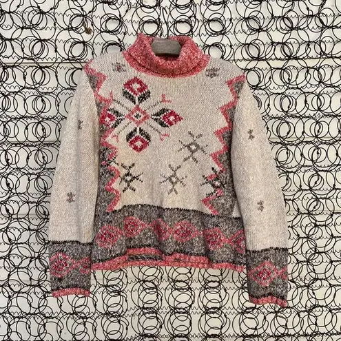 Christopher & Banks Y2K  hand embroidered fair isle BoHo turtleneck sweater