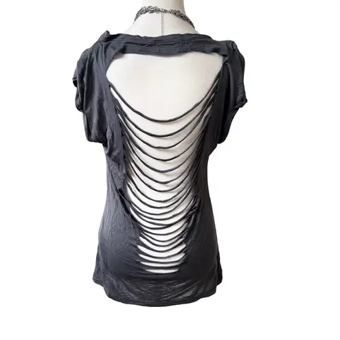 VTG. WESTERN RHINESTONE WILD WEST CUT OUT T SHIRT SMALL Blue