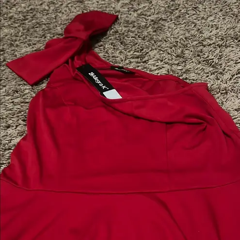 Allegra K Red Asymmetrical Tie Front Dress