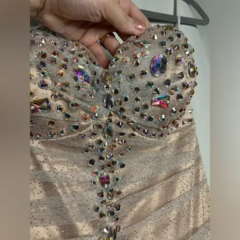 L’Mode Bridal Champagne Sparkly Rhinestone Prom Homecoming Dress Small Gold