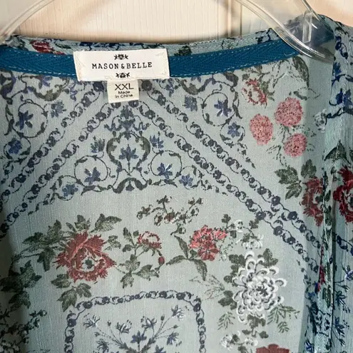 Mason & Belle Floral Kimono Cardigan with Lace Trim