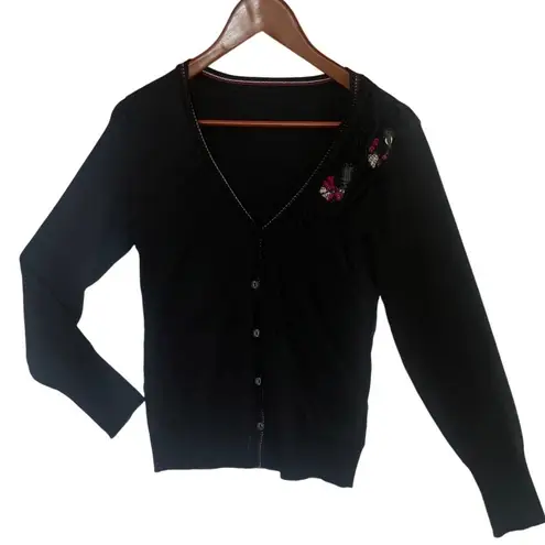 Vintage French Designer DIDIER PARAKIAN Embellished Cardigan Wool Silk Small S Black