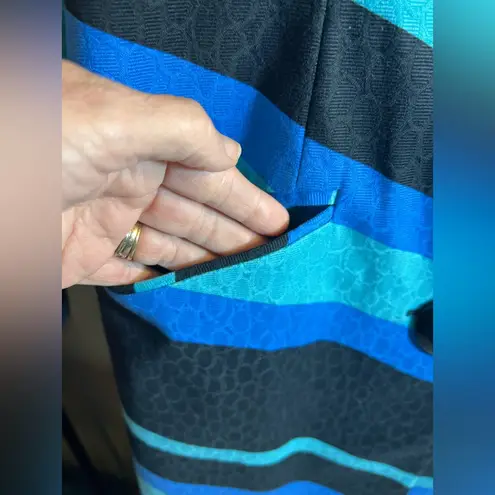 Vesti Multicolor Striped Trench Coat pockets button front black blues collar 8