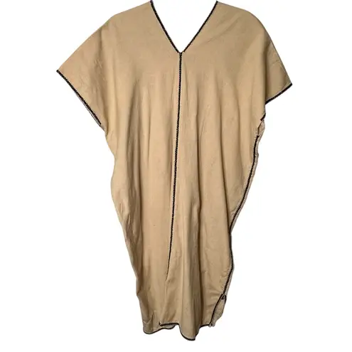 Kukul Boutik Merida Mexico Tan Kaftan Black Embroidery Artisan Artsy Aztec O/S Size undefined