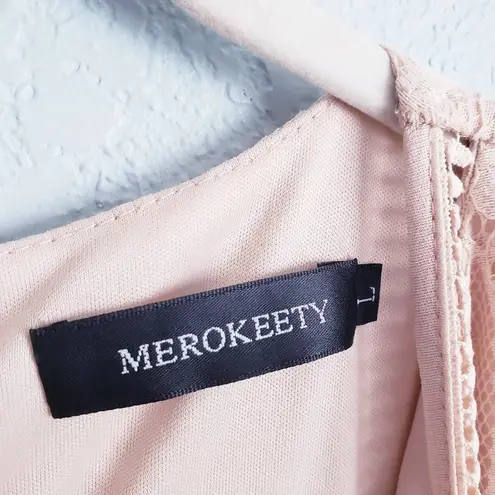 VICI  Tan V-neck Short Sleeve Lace Maxi Dress