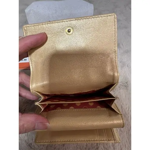 Lovcat Paris Women's Gold Leather Trifold Wallet with Heart Design