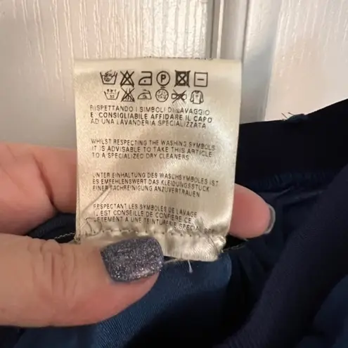 FUZZI XS Dark Blue Strapless Ruched Chiffon Designer Dress