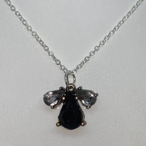 Handmade Silver-Tone Black & Clear Rhinestone Fly Pendant Necklace