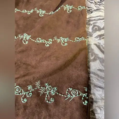 Vintage 90’s Faux Suede Beaded & Embroidered Maxi Skirt Small Brown Size 4