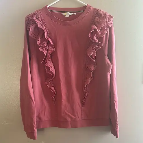 Boden Embroidered Ruffle Crewneck Sweatshirt | 10 Pink