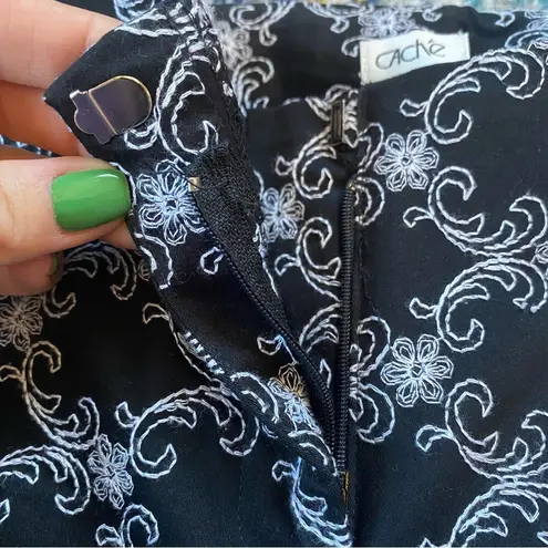 Vintage Y2K Cache Filigree and Floral Embroidered Black And White Mid Rise Pants Size 2