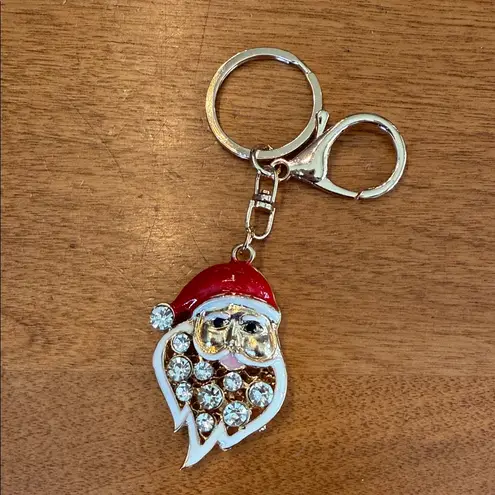 Santa Claus rhinestone bag charm/key ring Red