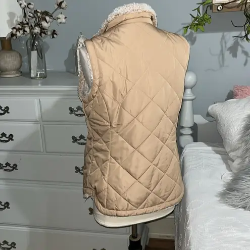 Free Country Puffer Vest Tan Reversible Frosted Sherpa Zip Ski Jacket Womens S 