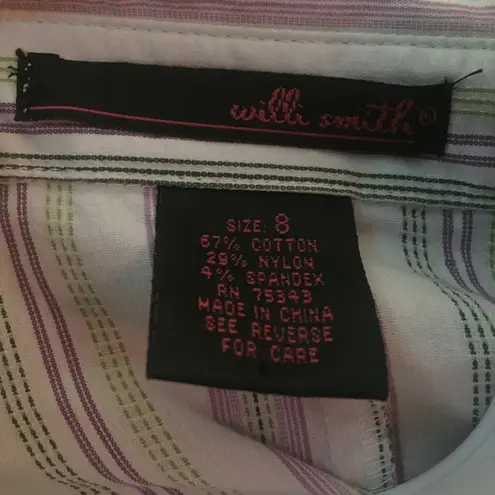 Willi Smith White & Pink Striped Collard Shirt Size 8