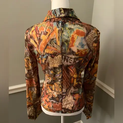 Nicowa Artistic Print Sheer Blouse – Size 40 (US M) Made in Germany Brown