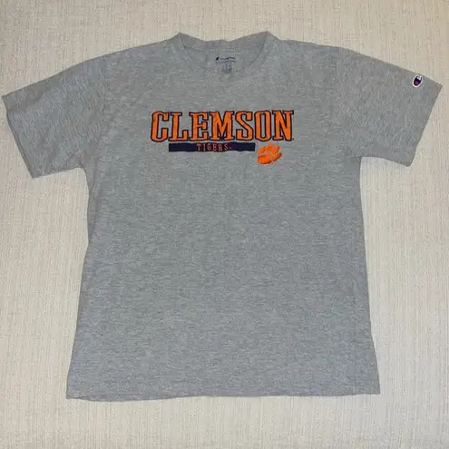 Vintage 90s Clemson Champion Tshirt Ladies Large Stitched Wording Gray