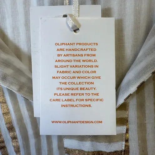 Oliphant Design 100% Cotton Gold Stripe Flutter Sleeve Dress Women’s Size Small