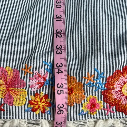 Savanna Jane White Striped Ruffled Dress Floral Embroidery Red Yellow Orange Pink Size L