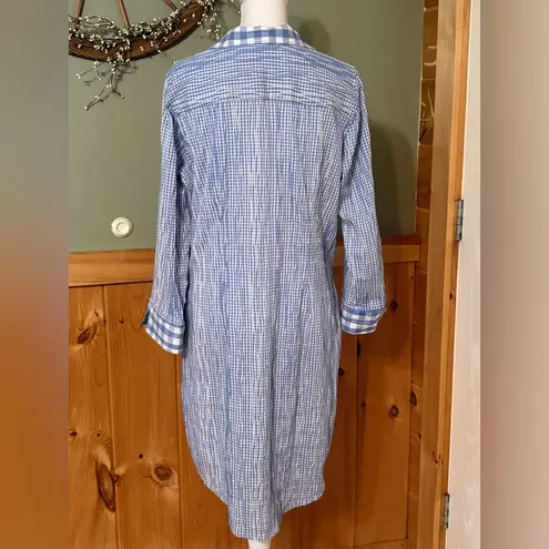 Foxcroft Blue & White Check Collared Dress Women Size 12