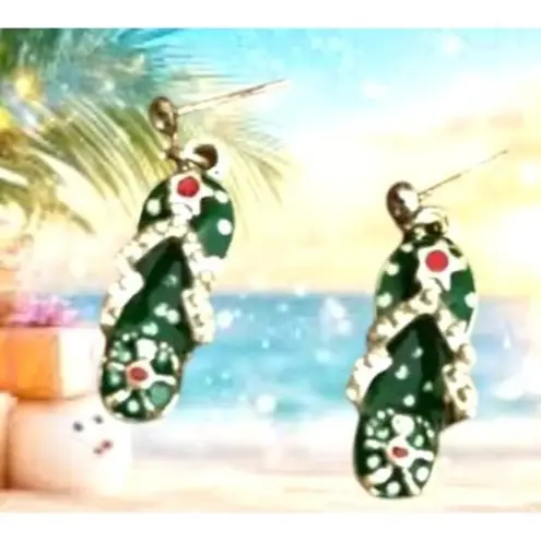 Christmas Flip Flop Earrings Thongs Dangle Posts Beach Cruise Island Va… Green