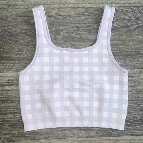 Sweaty Betty  Seamless Cropped Tank Gingham Check Purple & White Small