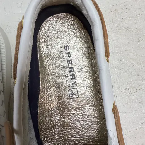 Sperry Top Sider Women's 8M White Woven Leather Boat Shoes Loafers Size 8