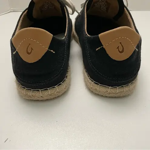 Olukai Kaula Pa‘a Lī Shoes Canvas Lace-Up Espadrilles Sneaker Slip Ons Black