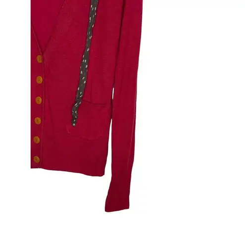Sparrow Anthropologie Women Cardigan Sweater Chiffon Bow Polka Dot Red Size XS