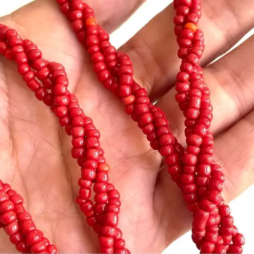 Twisted Red seed beaded  necklace